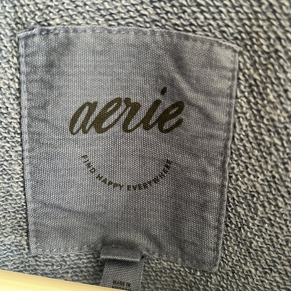 Aerie Oversized Sweatshirt, Size M, Blue Washed, Front Zipper, Ribbing Accents - Picture 7 of 9